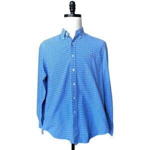 Polo Ralph Lauren navy/blue plaid button down long sleeve shirt w/pony | Large